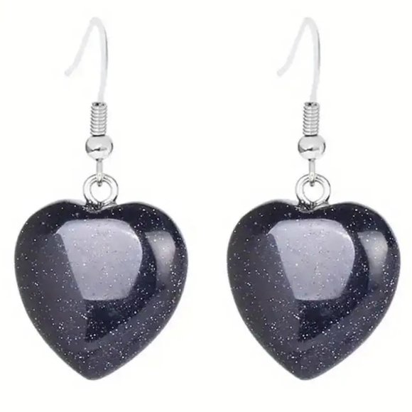 Jewelry - Blue Sandstone Natural Stone Gemstone Handmade Heart Shape Drop Earrings